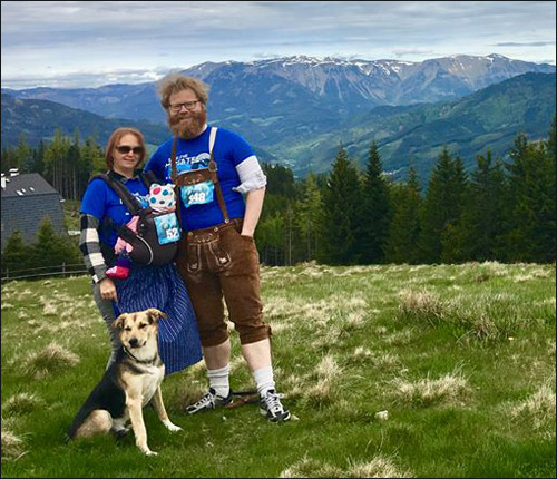 Ines and Robert hike for manatees in the mountains of Austria in the 2017 race
